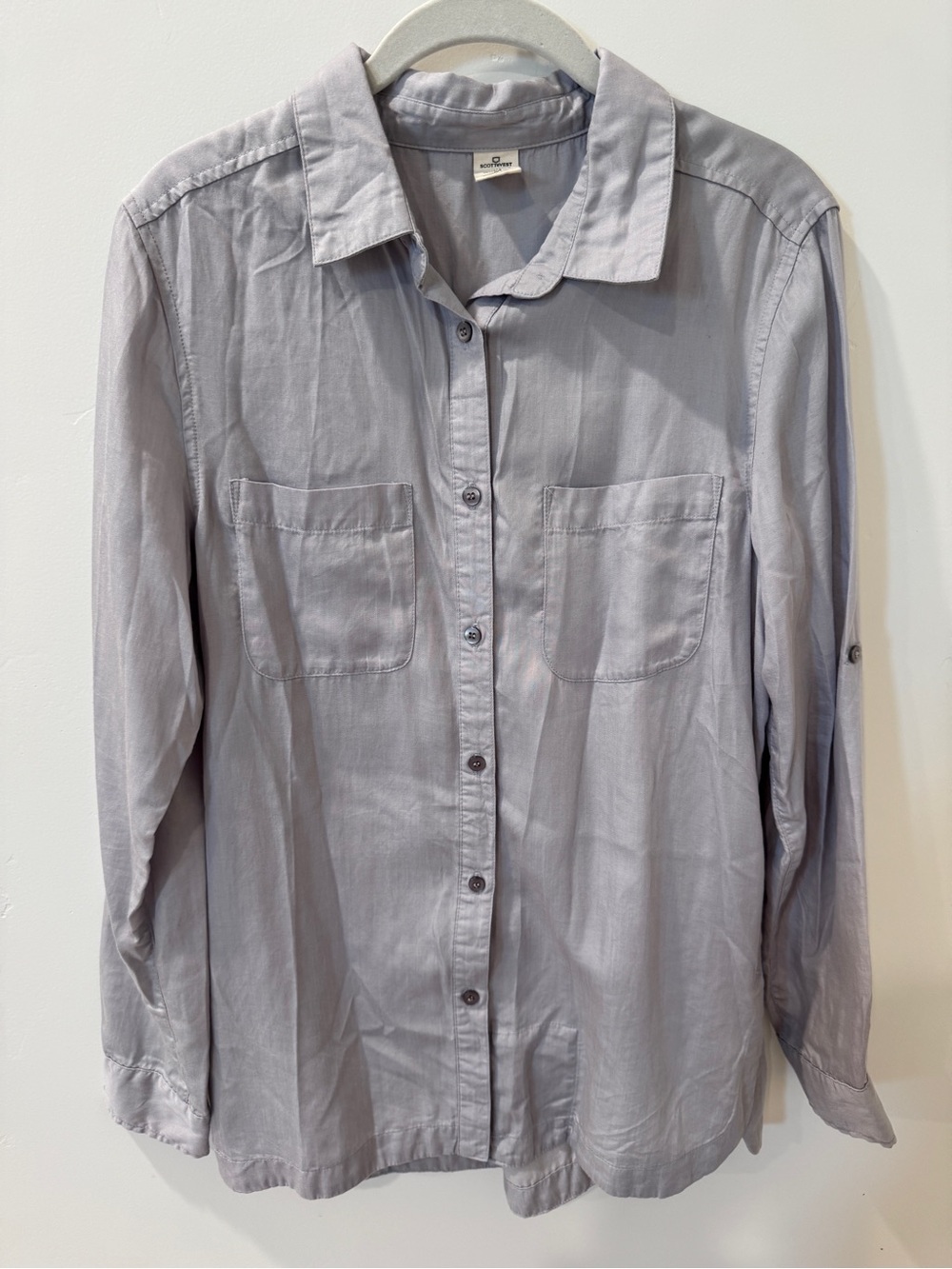 SCOTTeVEST Charlotte Chambray Silver Button-Up Shirt